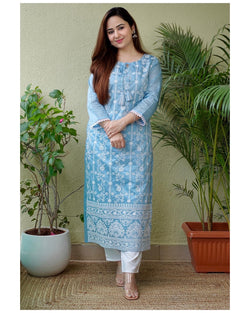 Blue Lucknowi Kurta Set