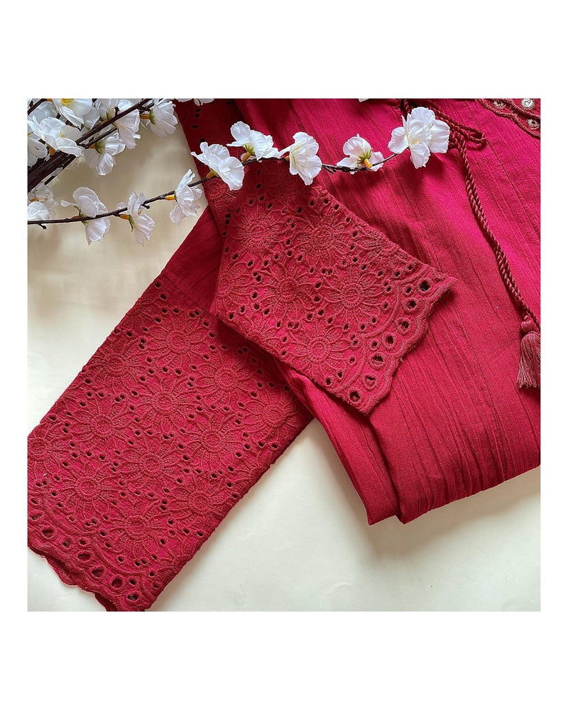 Red Cutwork Anarkali