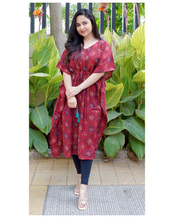 Maroon Cotton Muslin Kaftan