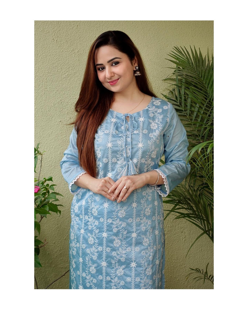 Blue Lucknowi Kurta Set