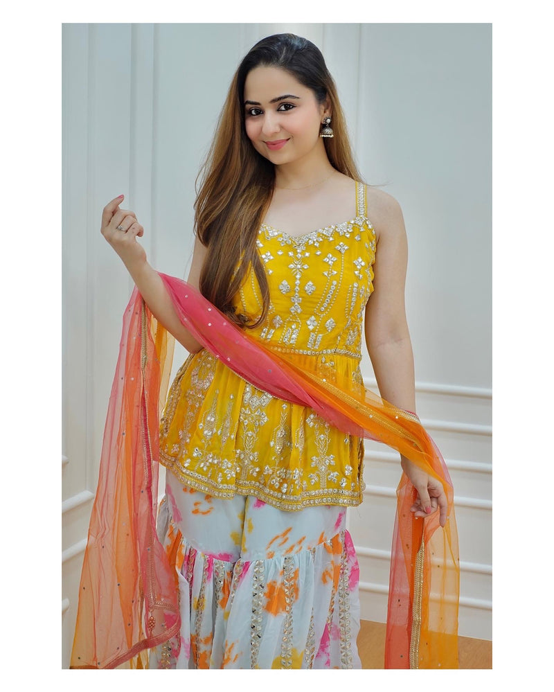 Yellow Peplum Sharara Set