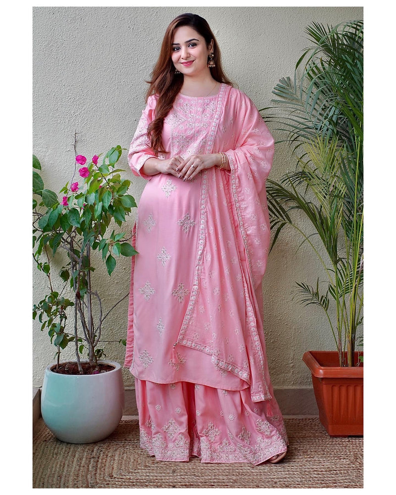 Pink Threadwork Sharara Set