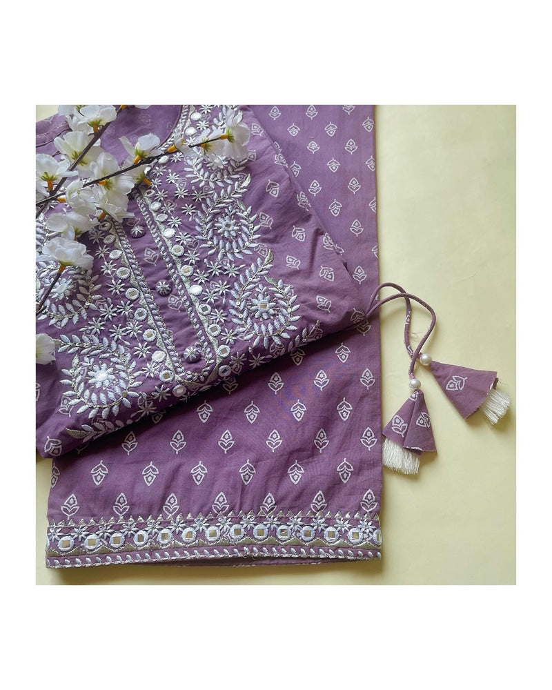 Lavender Embroidered Kurta Set