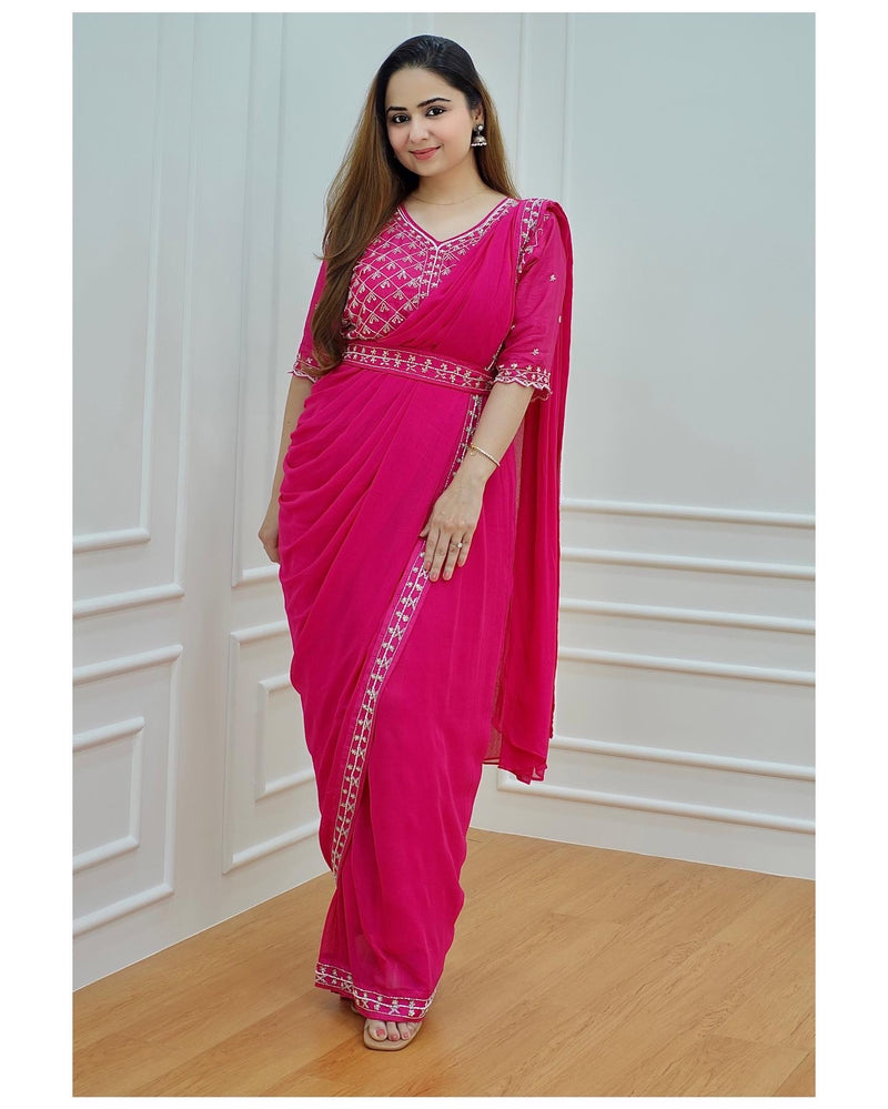 Dark Pink Soft Georgette Plain Uniform Sarees For Hospital Staff at Rs  485.00 | Sudhama Nagar | Bengaluru| ID: 2850631806462