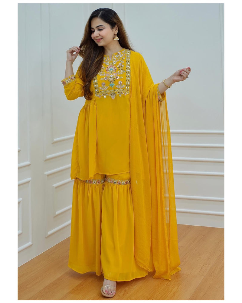 Yellow Handwork Sharara Set