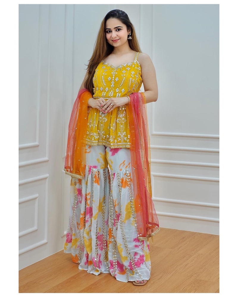 Yellow Peplum Sharara Set