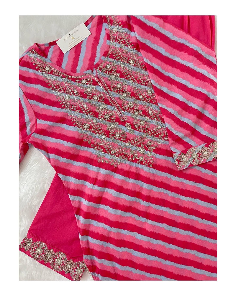 Pink Leheriya Kurta Set