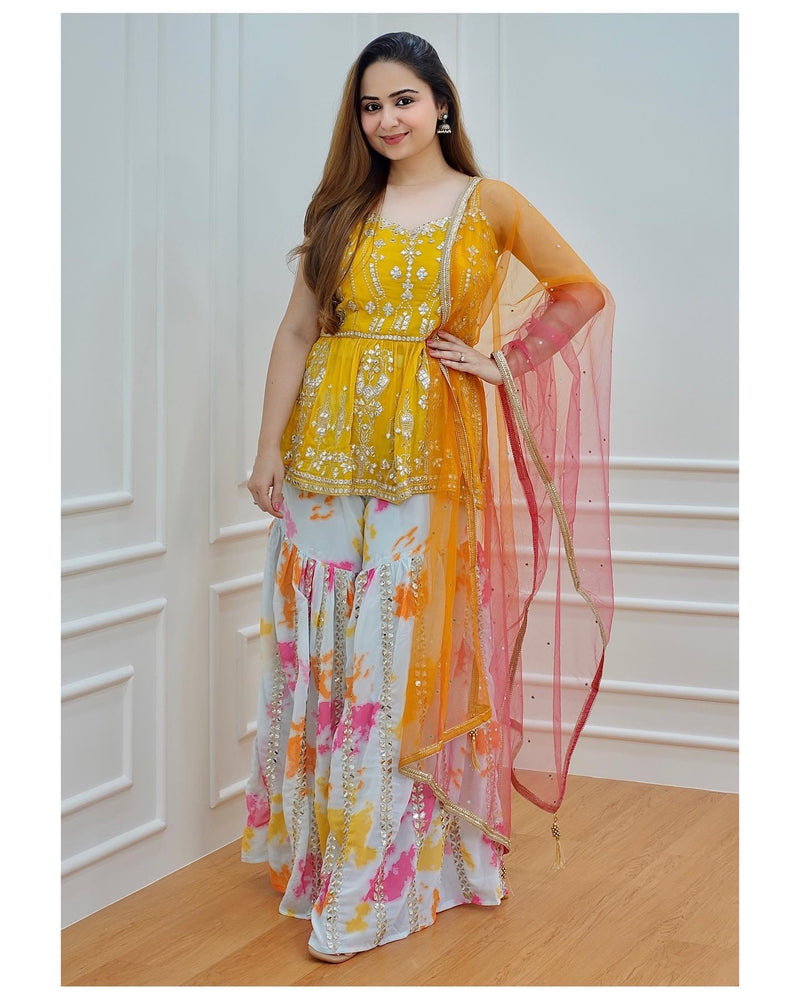 Yellow Peplum Sharara Set