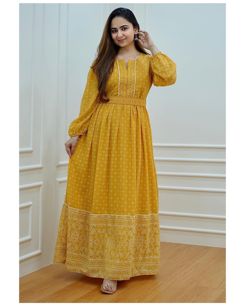 Buy HIGHLIGHT FASHION EXPORT Yellow Ethnic Maxi Dress - Dresses for Women  17120648 | Myntra