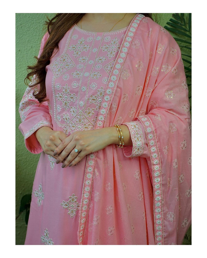 Pink Threadwork Sharara Set