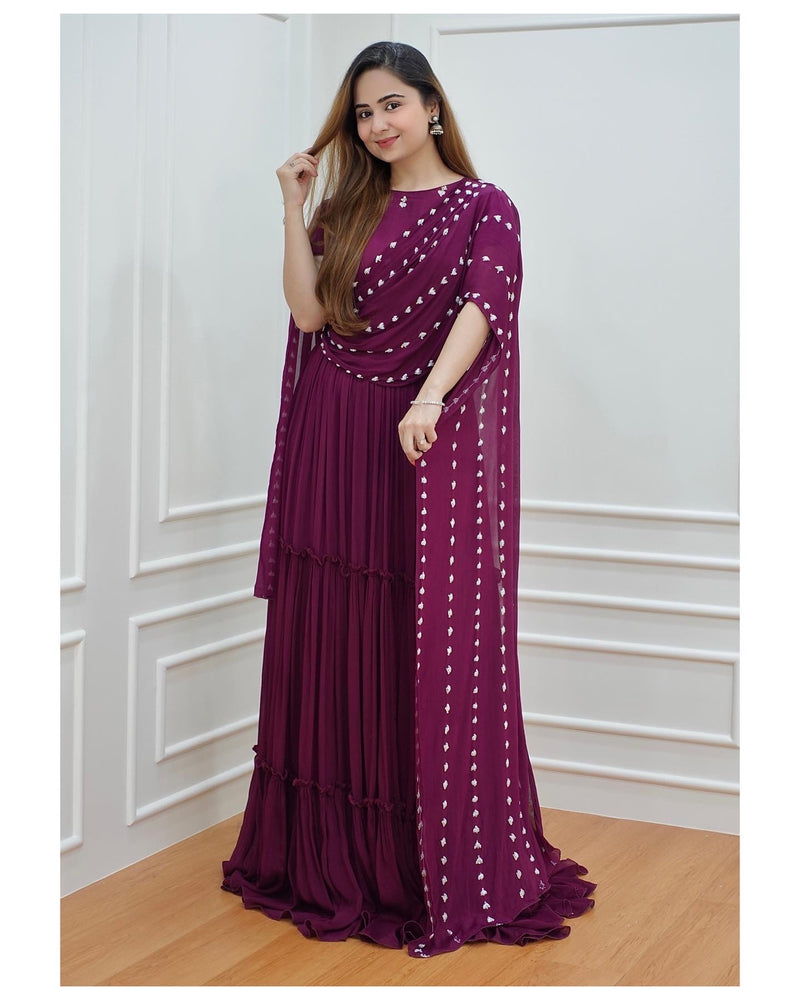 Magenta Handwork Chinnon Gown