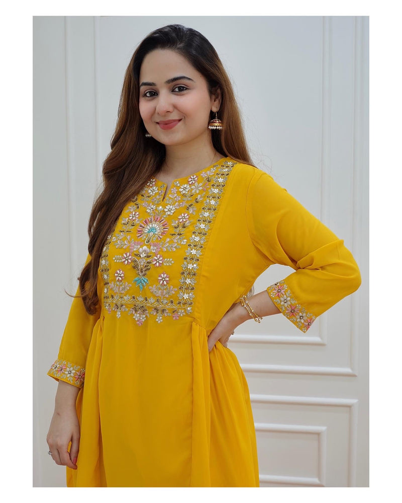 Yellow Handwork Sharara Set