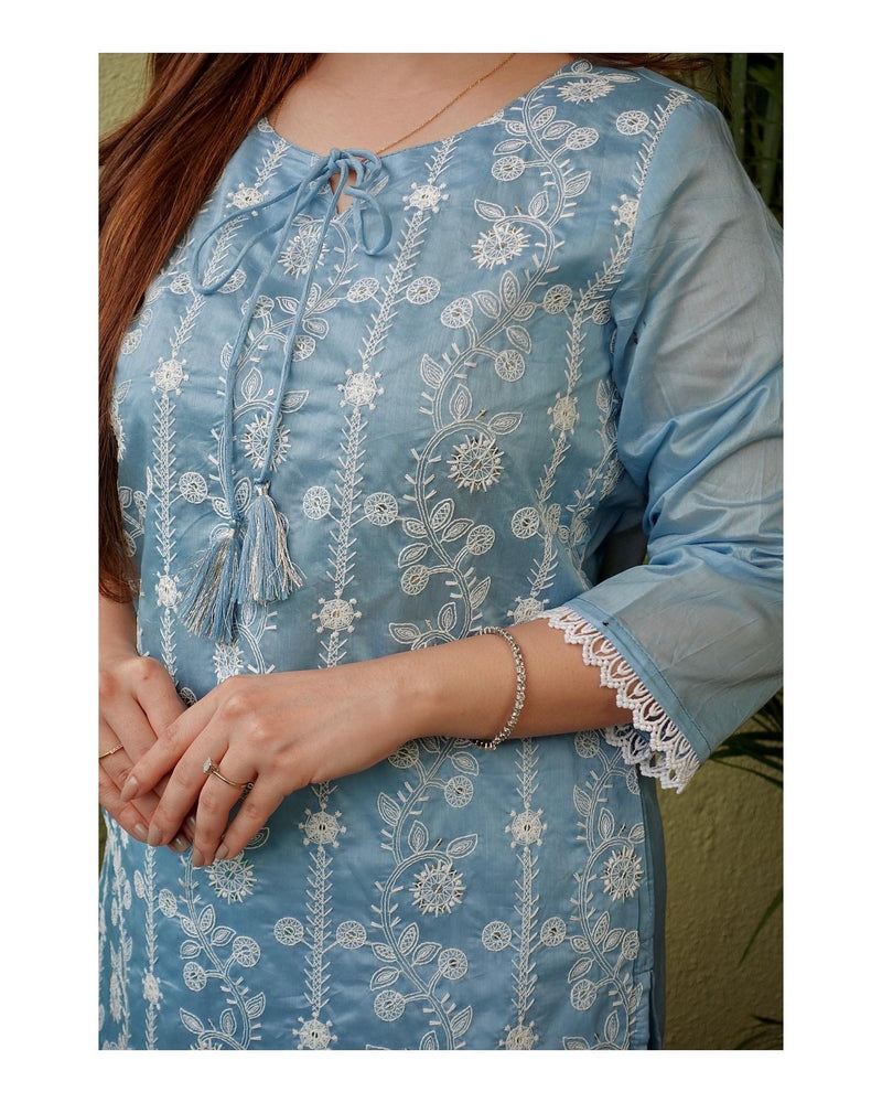 Blue Lucknowi Kurta Set