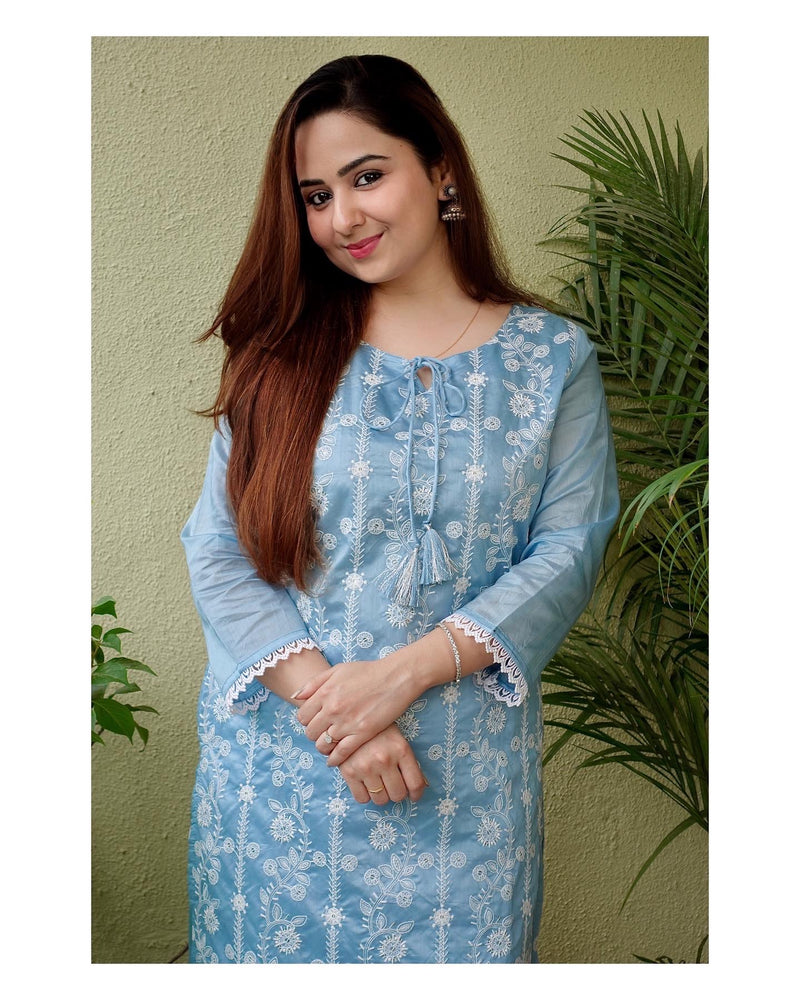 Blue Lucknowi Kurta Set