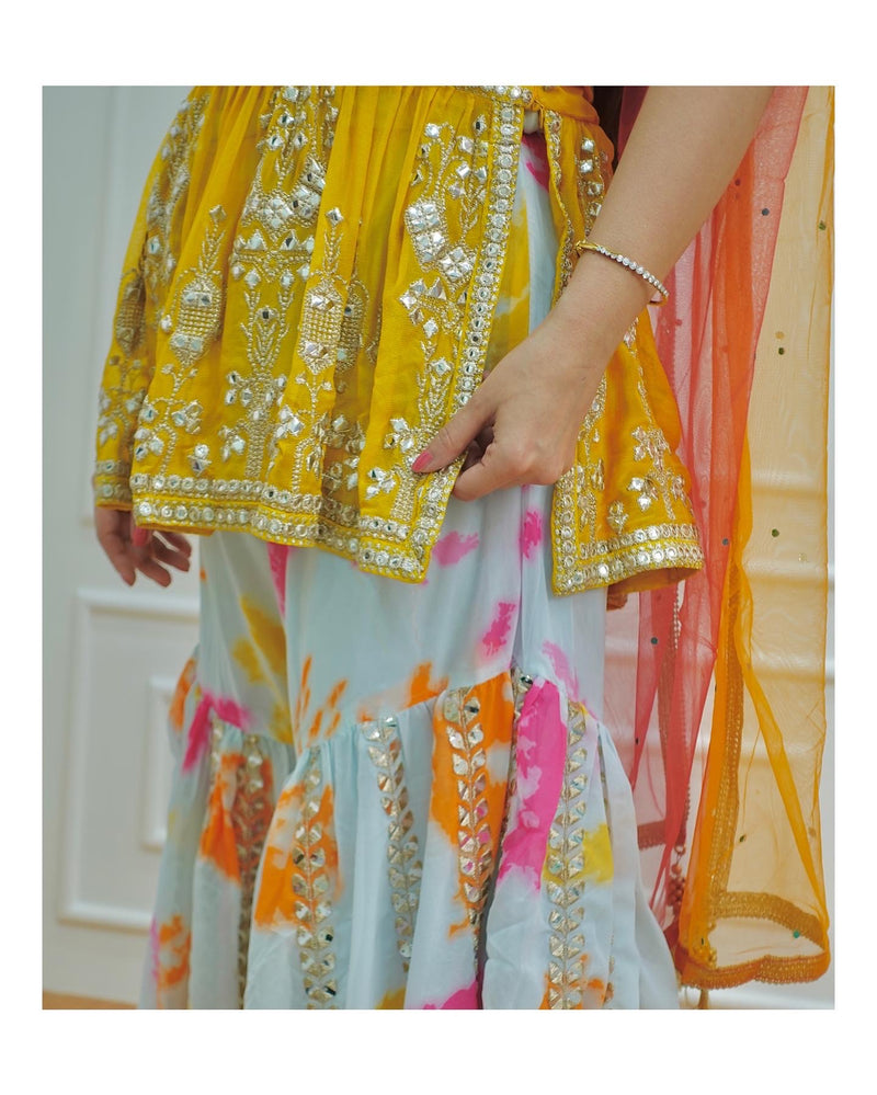 Yellow Peplum Sharara Set