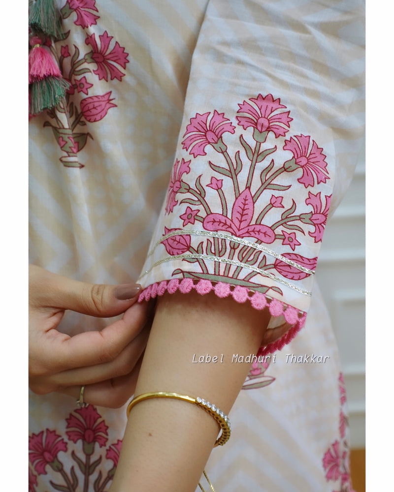 Ivory Floral Cotton Suit