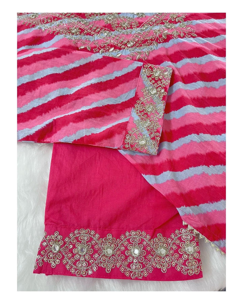 Pink Leheriya Kurta Set