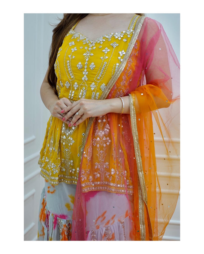 Yellow Peplum Sharara Set