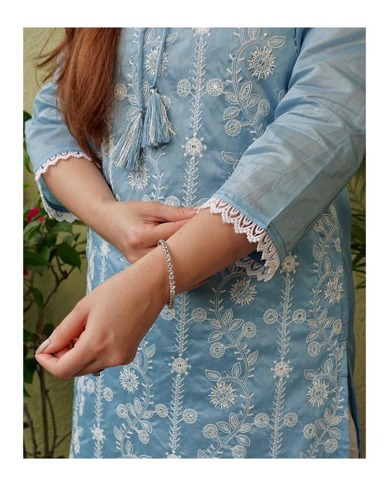 Blue Lucknowi Kurta Set