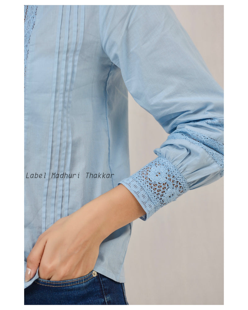 Blue Cotton Schiffli Tunic