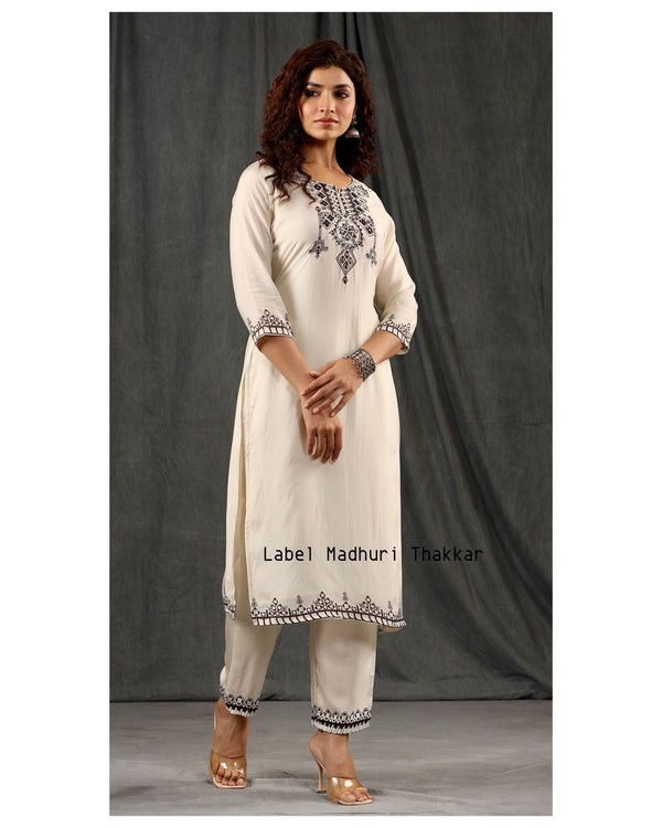 Ivory-Black Mughal Muslin Kurta Set