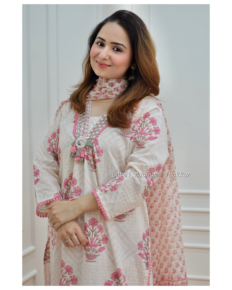 Ivory Floral Cotton Suit