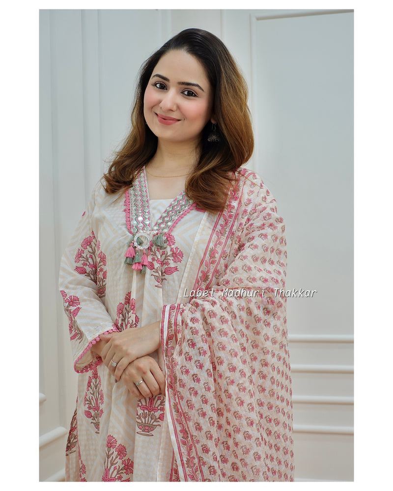 Ivory Floral Cotton Suit