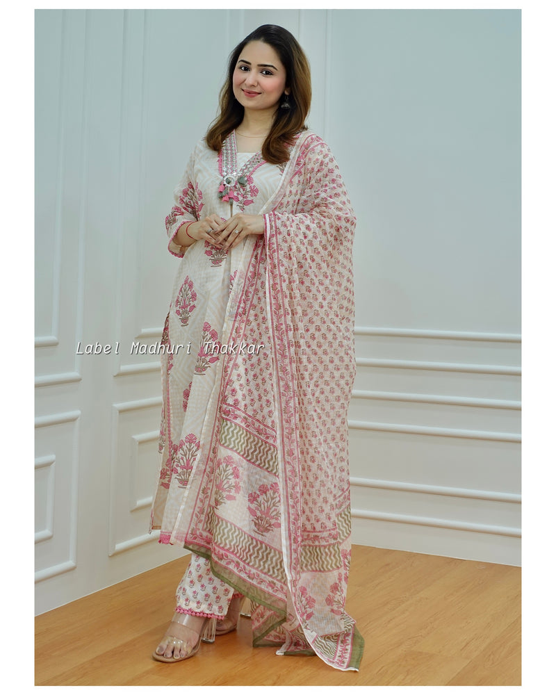 Ivory Floral Cotton Suit