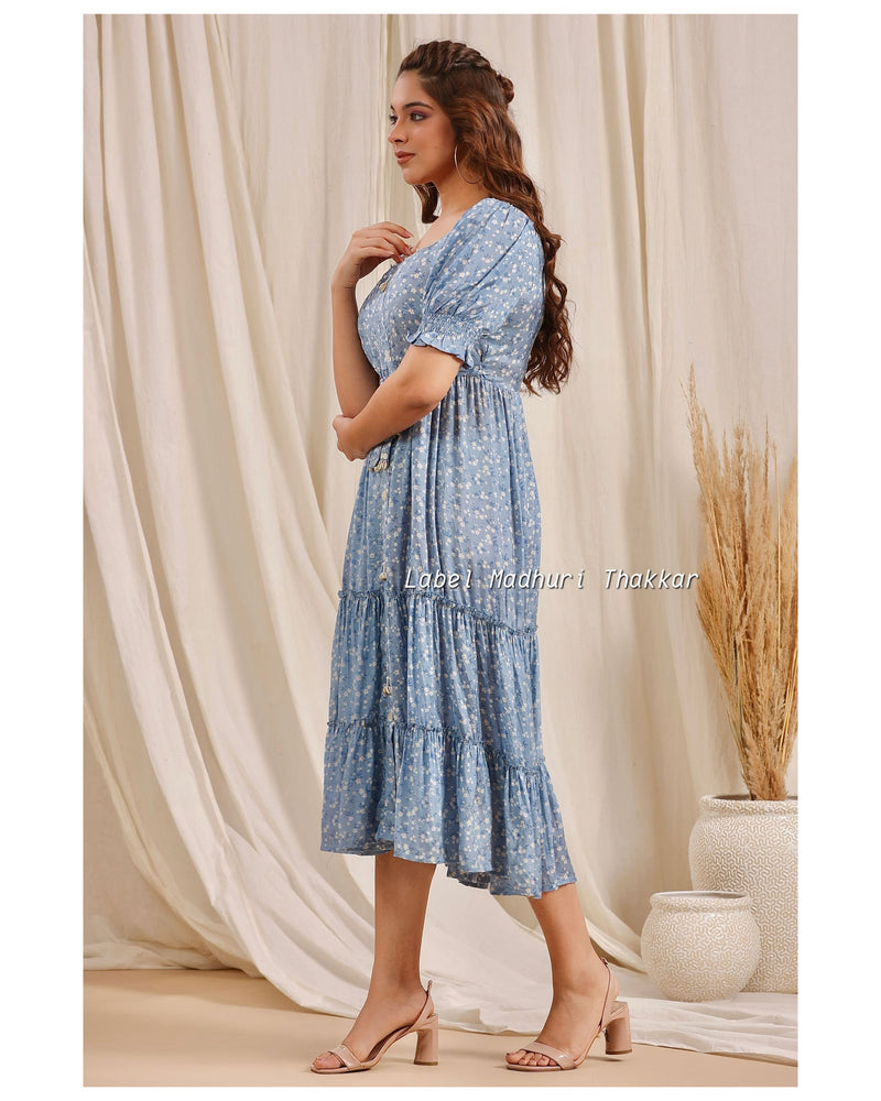 Blue Muslin Belt Dress