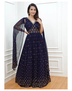 Blue Handwork Georgette Gown