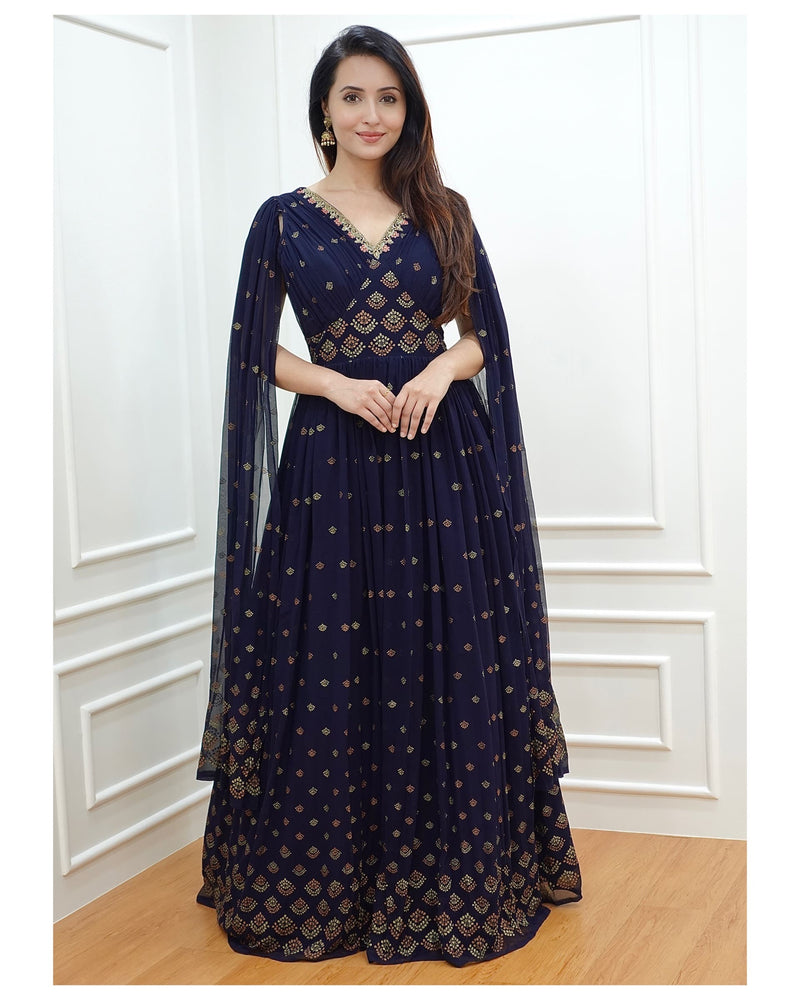 Blue Handwork Georgette Gown