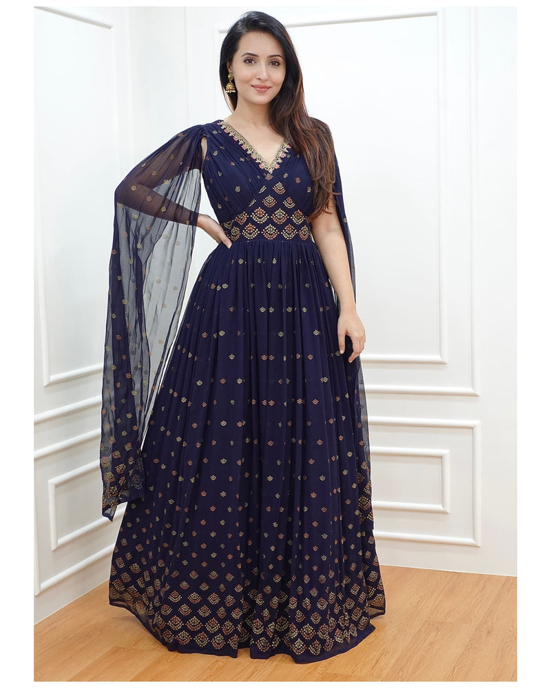 Blue Handwork Georgette Gown