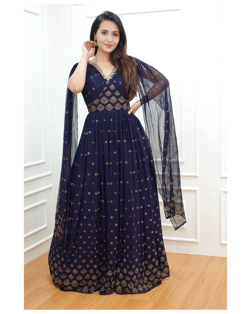 Blue Handwork Georgette Gown