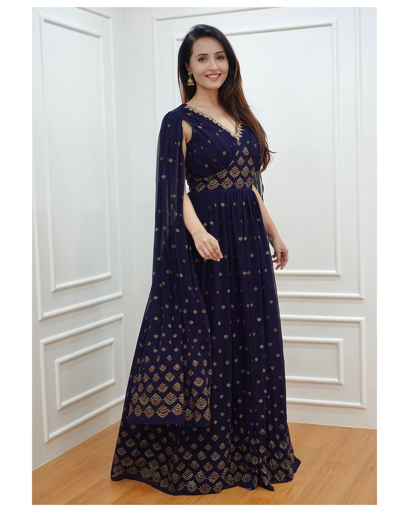 Blue Handwork Georgette Gown