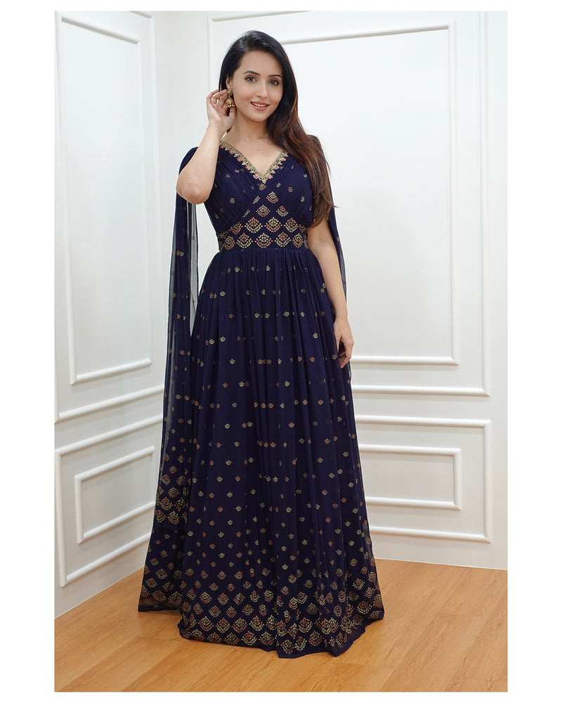 Blue Handwork Georgette Gown