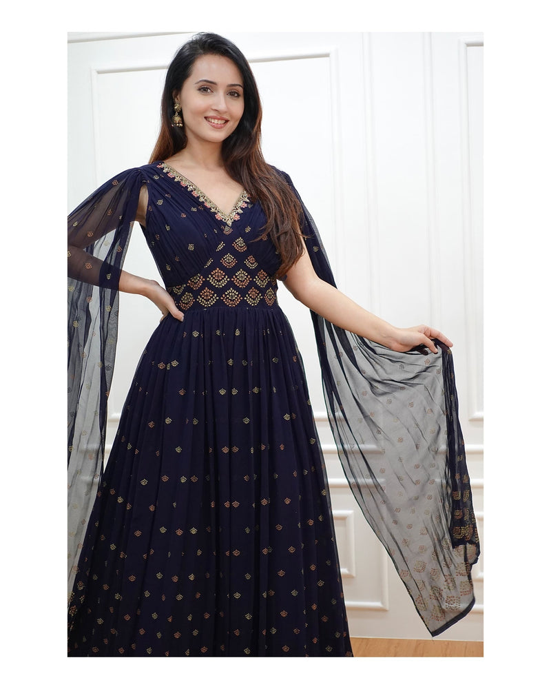 Blue Handwork Georgette Gown