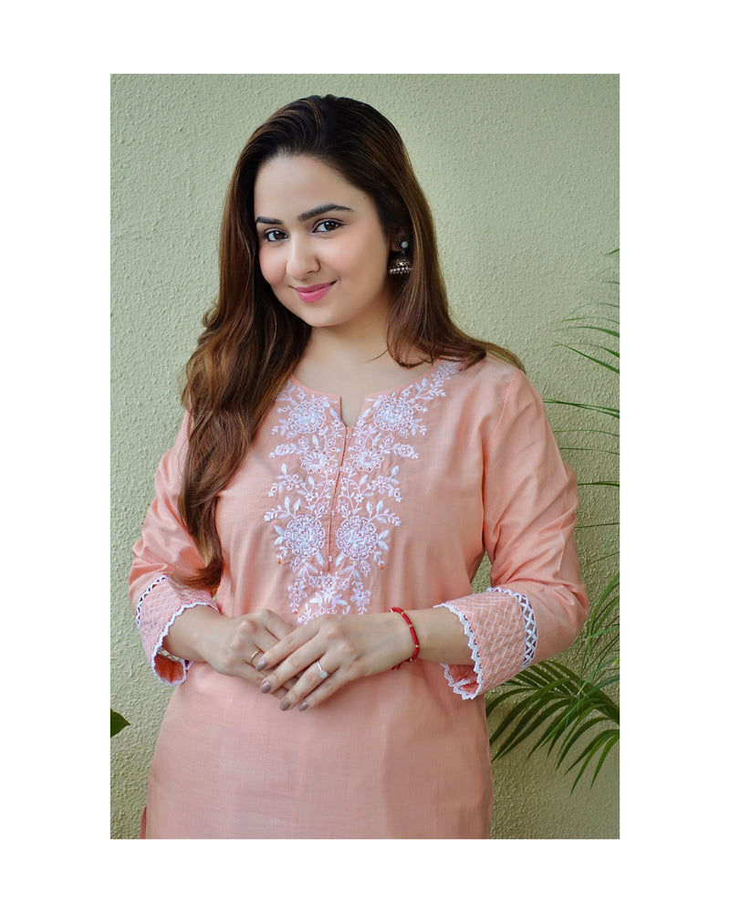 Peach Embroidered Kurta Set