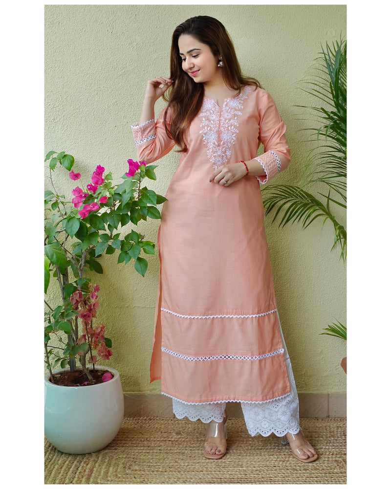 Peach Embroidered Kurta Set