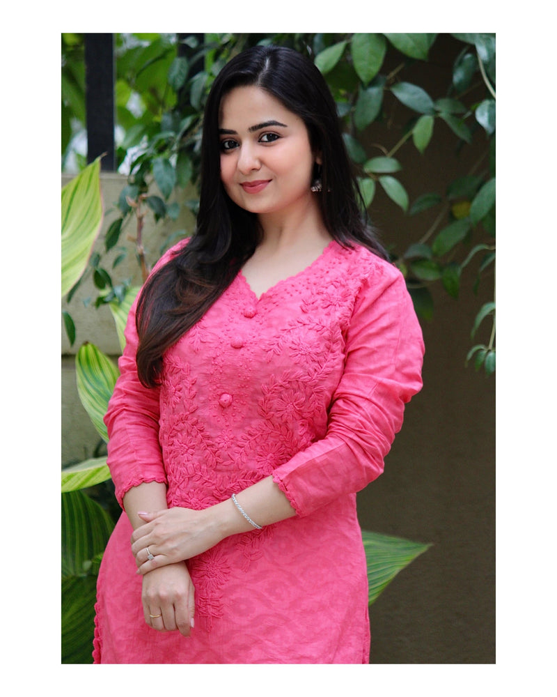 Rani Pink Threadwork Kurta Set