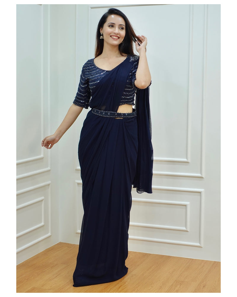 Navy blue party wear on sale saree