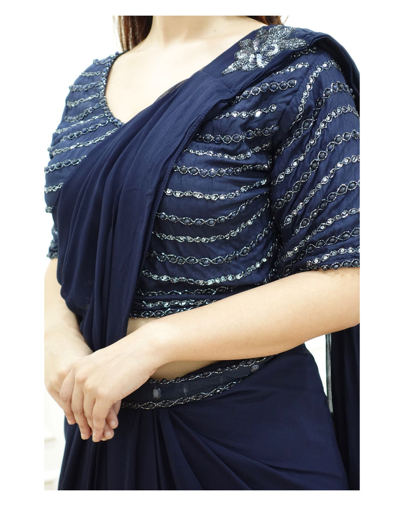 Navy Blue Handwork Drape Saree