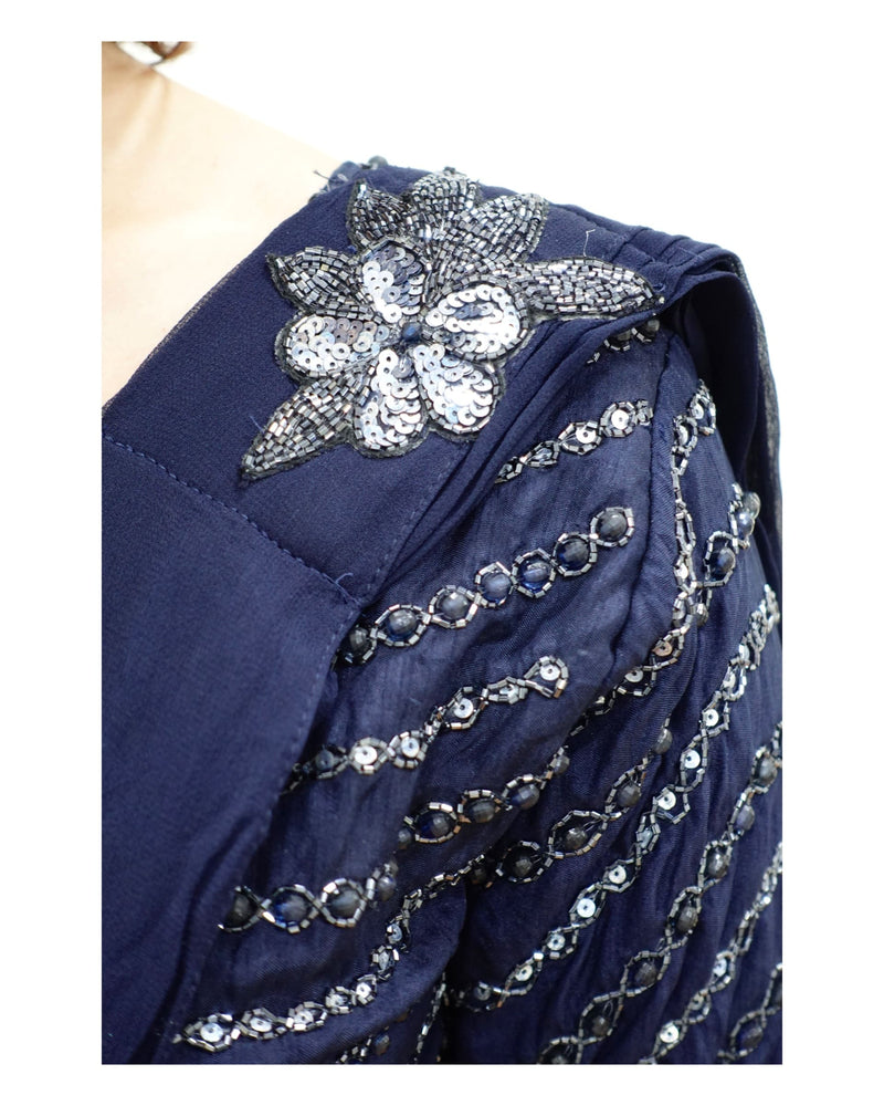 Navy Blue Handwork Drape Saree