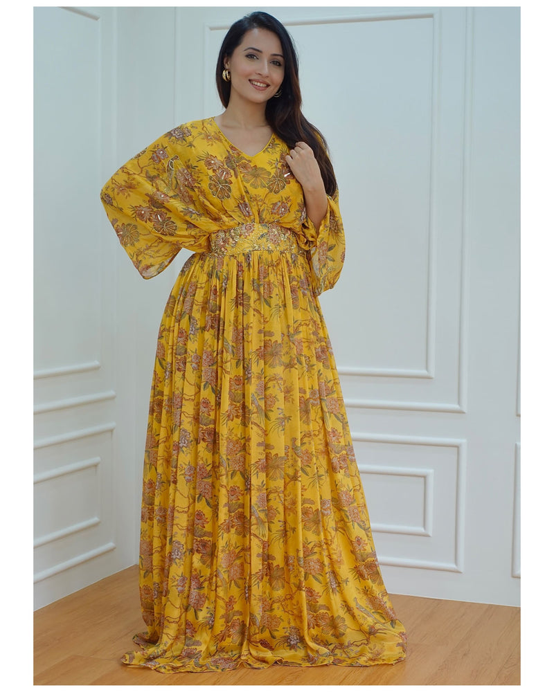 Yellow Floral Handwork Gown