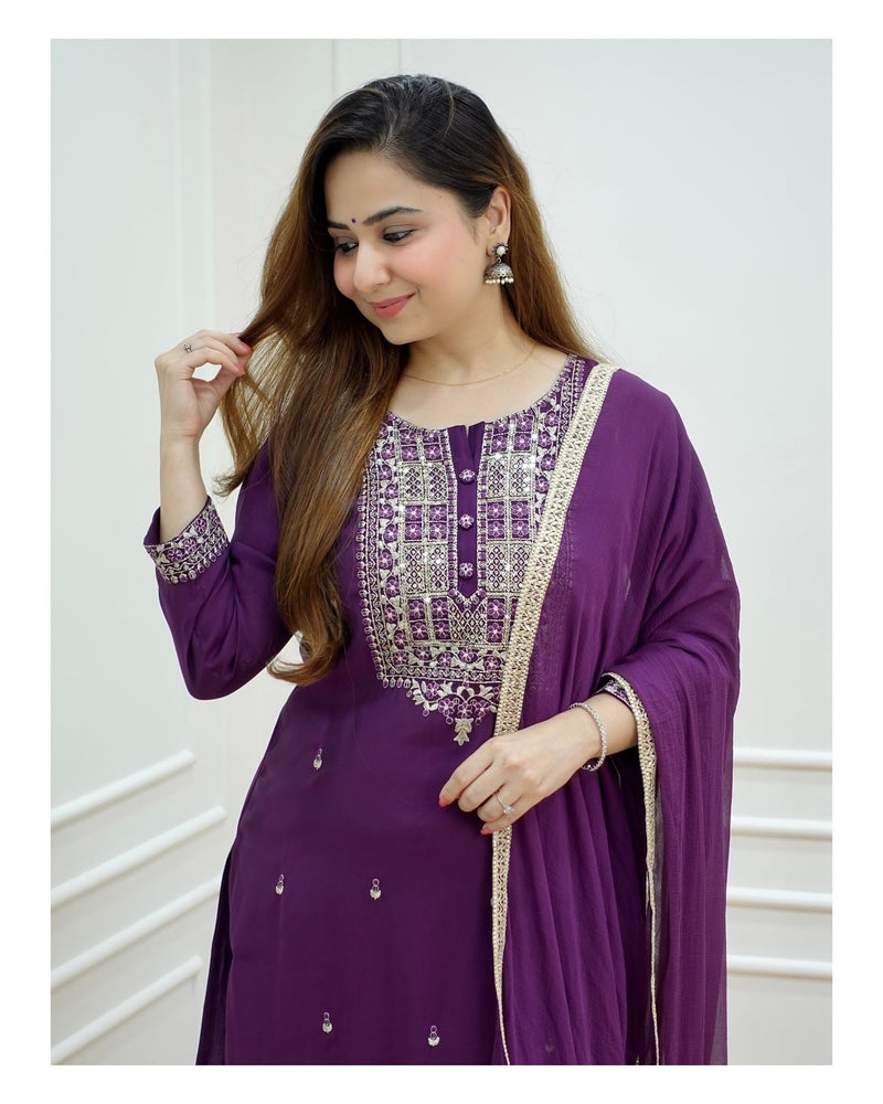 Purple Dola Silk Suit