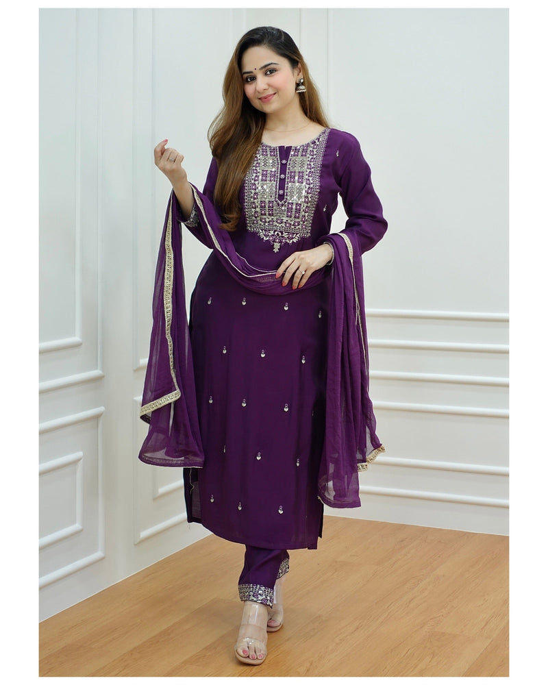 Purple Dola Silk Suit