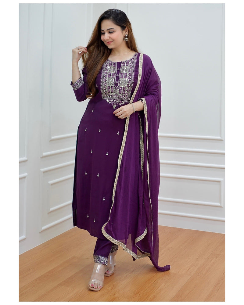 Purple Dola Silk Suit