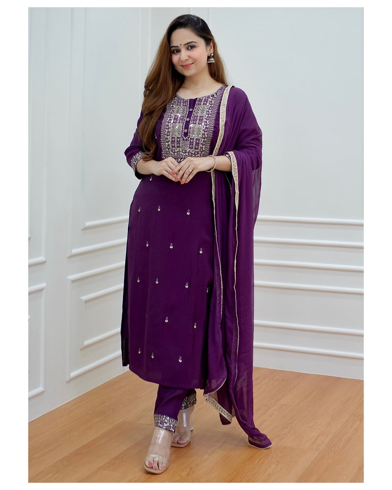 Purple Dola Silk Suit