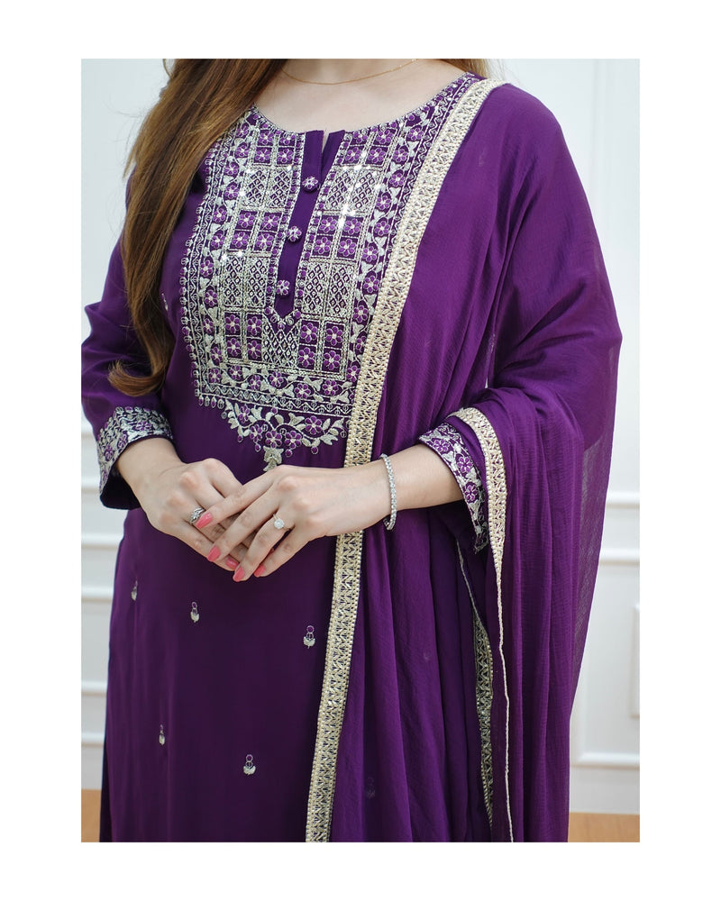 Purple Dola Silk Suit