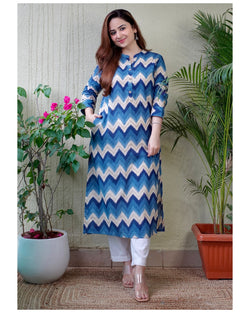 Blue ZigZag Cotton Kurti