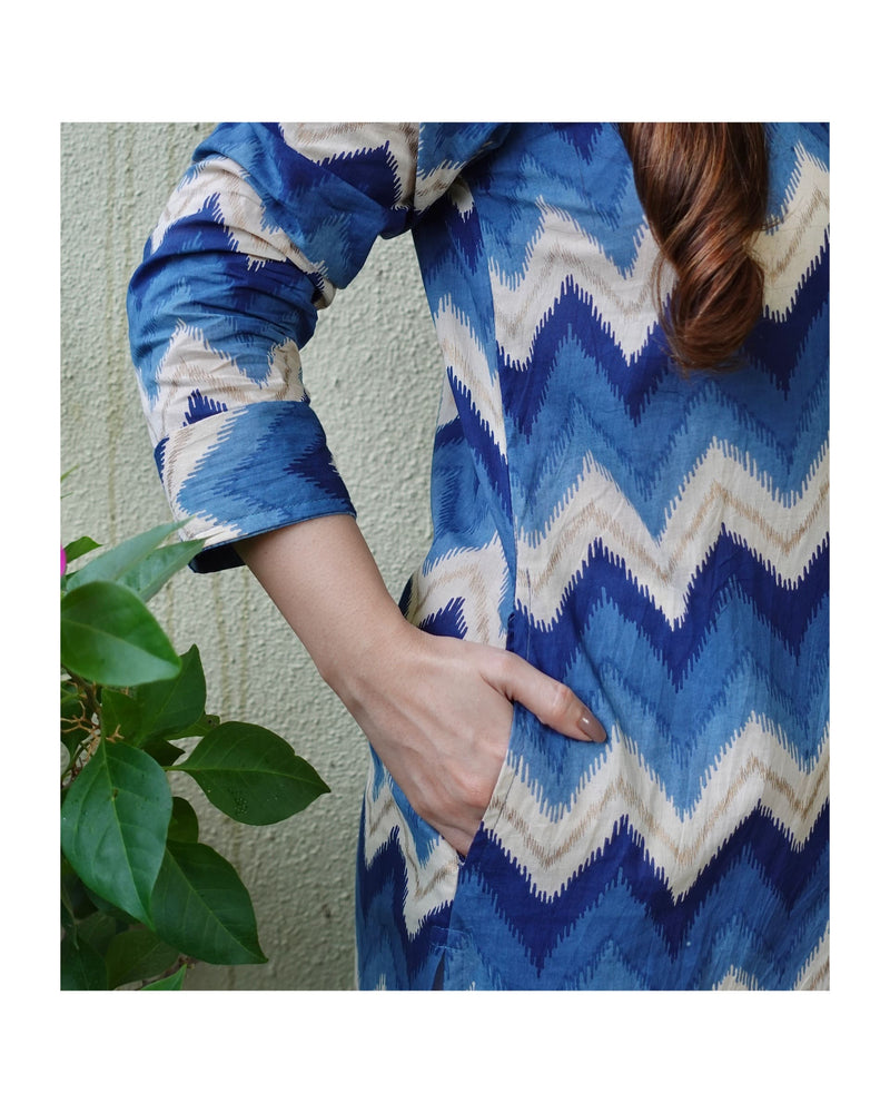 Blue ZigZag Cotton Kurti